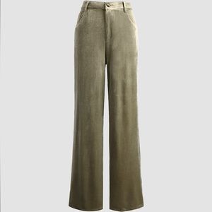 Pale Green Velvet Wide Leg Trousers - Pale Green / M